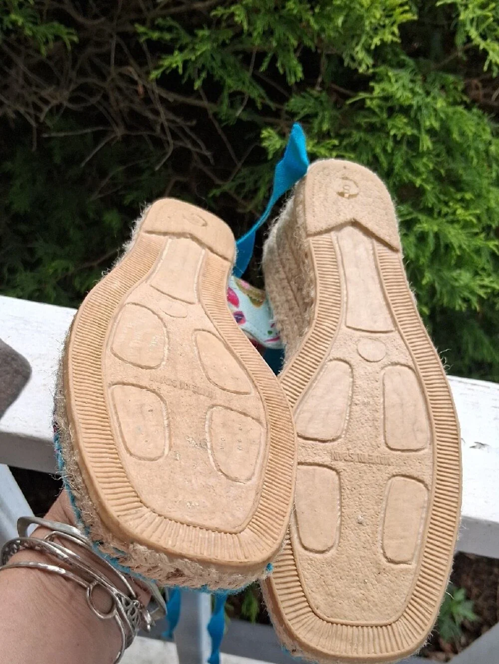 Anne Klein Floral Espadrille Sandals with Bright Blue Ties